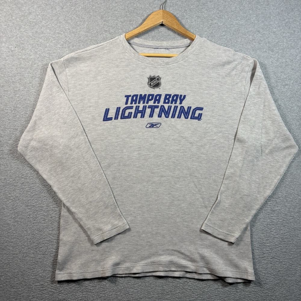 VTG Reebok Tampa Bay Lightning Thermal Shirt Men XL Waffle Knit Long Sleeve Gray